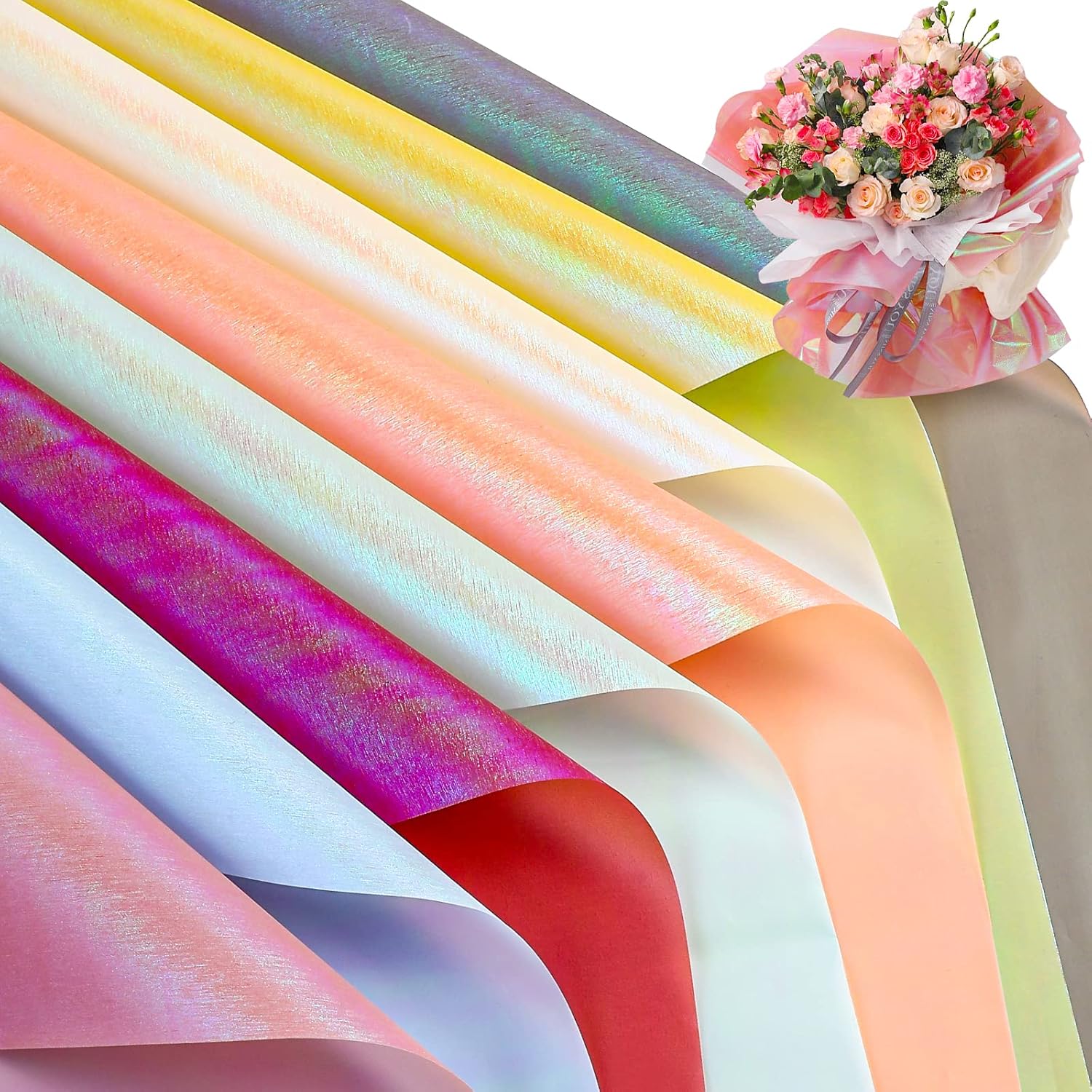 FOIMAS 18 Sheets Flower Wrapping Paper,Iridescent