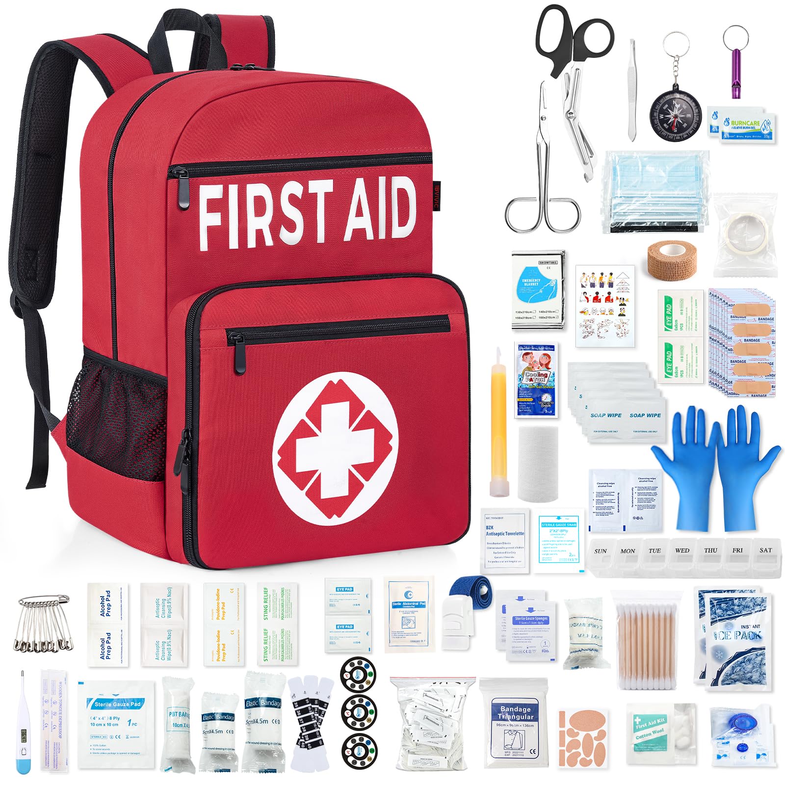 First Aid Kit Backpack Fully stocked, 400pcs Survival Gear - Includes Gauze, Ice Packs, Emergency Blanket, Band-Aids for Car, Travel, Home, Camping