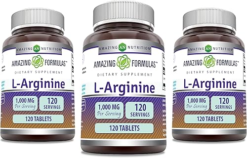 Amazing Formulas L-Arginina 1000mg 120 tabletas Suplemento  El mejor suplemento de aminoácidos para mujeres y hombres  Sin OMG  Sin gluten