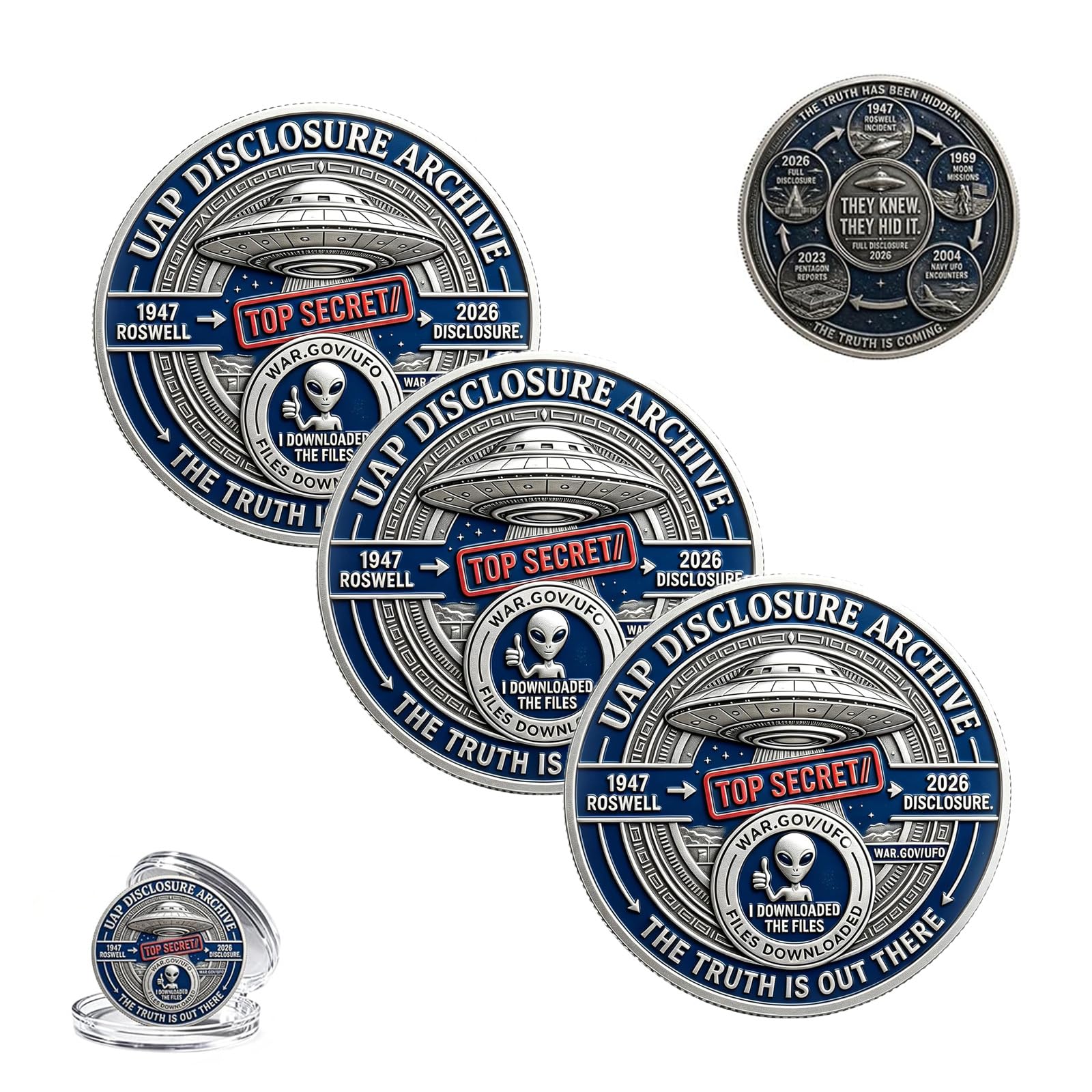 2026 UFO Disclosure Commemorative Coin, UAP Declassified Files Challenge Coin, Area 51 Metal Souvenir Token