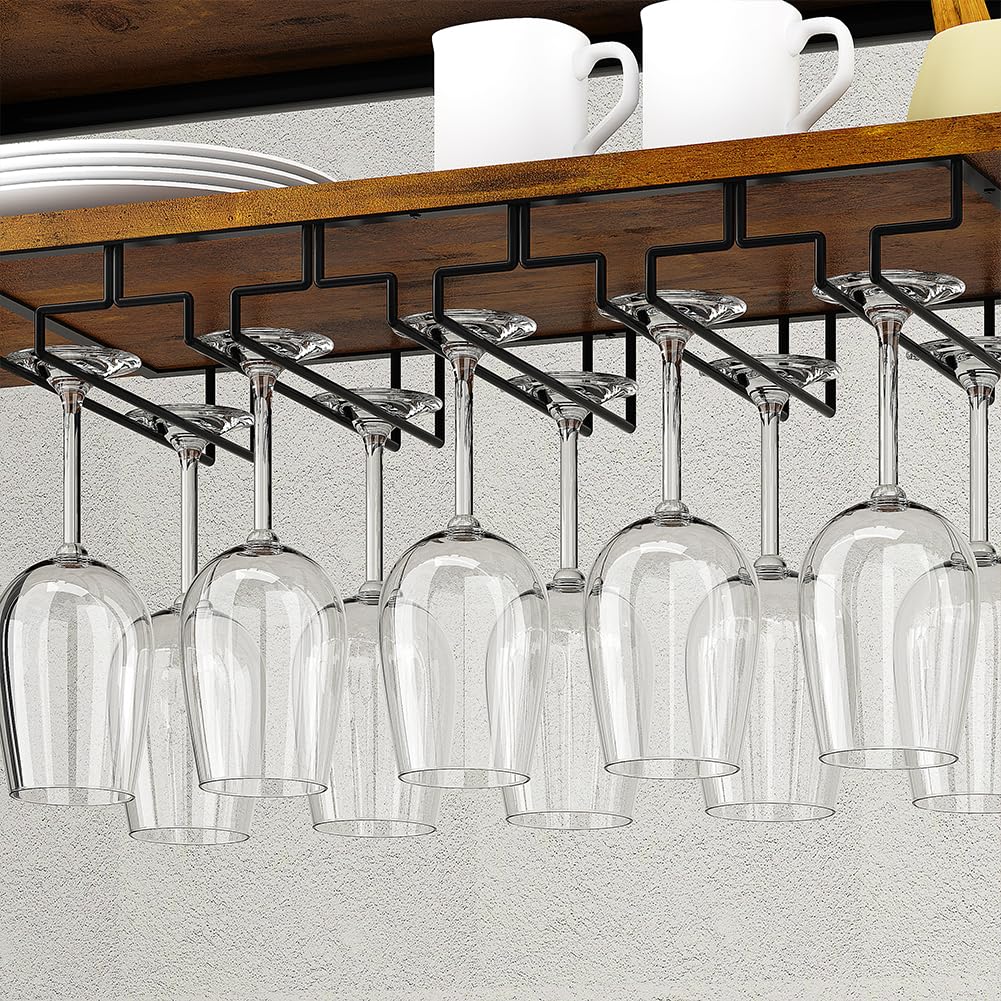 Shally Dogan Portabottiglie da Terra per Vino con 24 Scomparti Porta Bottiglie, 10 Portacalici e 1 Ripiano, Cantinetta Industrial per Angolo Bar con Struttura in Acciaio e Ripiani in Legno 66x30x100cm