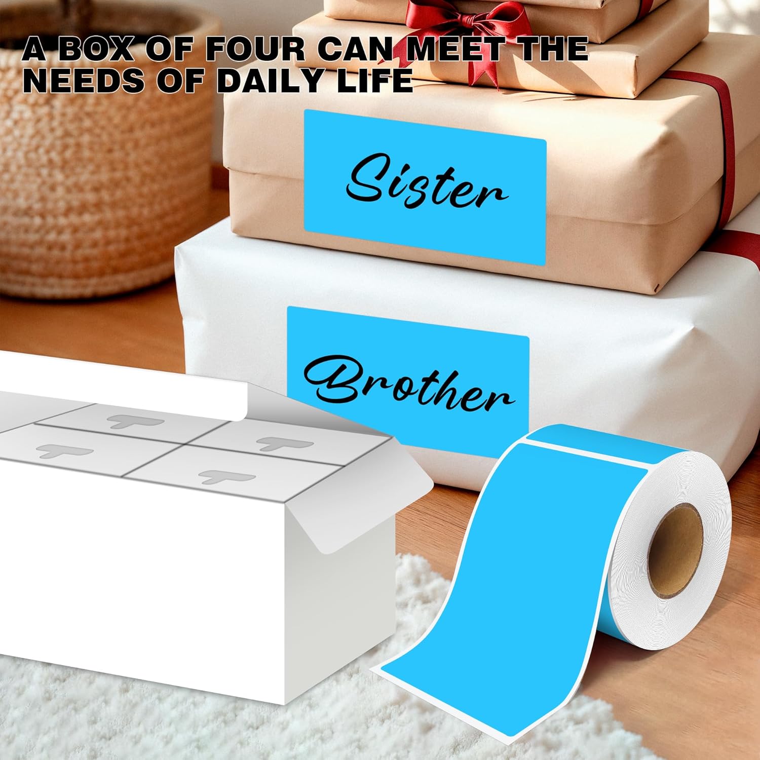 3x5 Inch Home Moving Labels 4 Rolls 1000 Stickers, Large Packing Box Labels Rectangular Colored Inventory Stickers for Moving Supplies Color Coded (Sky Blue)