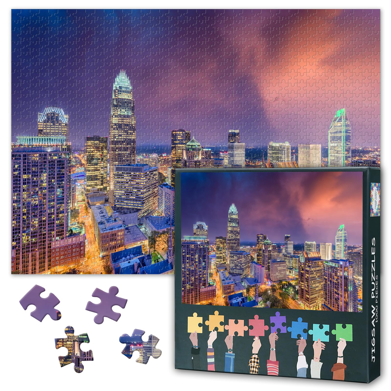 Puzzles for Adults 1000 Pieces - Charlotte North Carolina Skyline Jigsaw Puzzles | Premium 1000 Piece Puzzle for Adults with Landmarks, Challenging