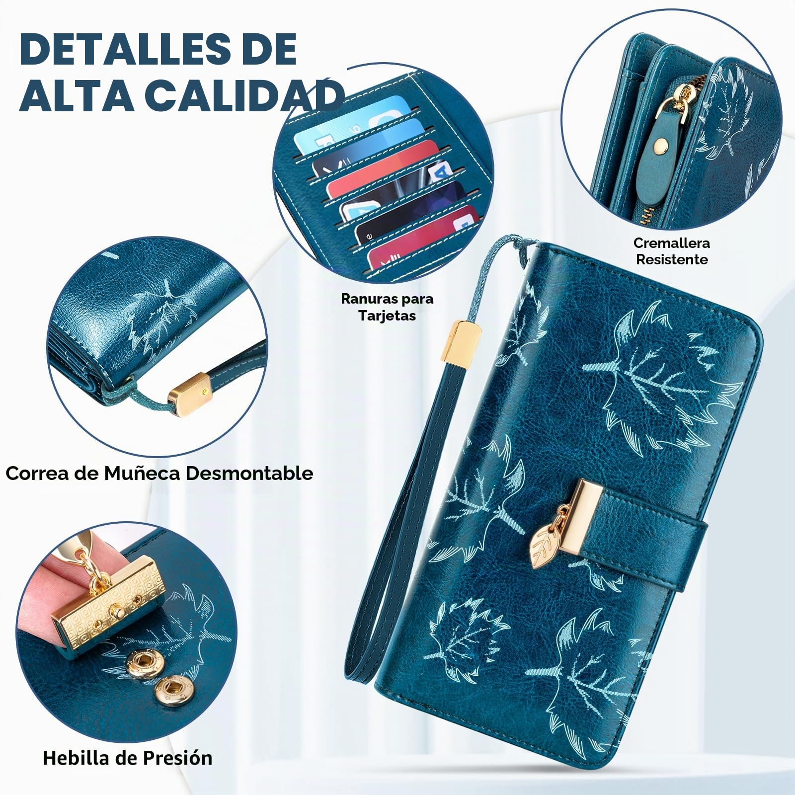 Luroon - Cartera para Mujer Larga, Gran Capacidad, RFID de Bloqueo de Piel auténtica, Monedero para Mujer, Elegante Cartera para Fiesta con 24 Ranuras para Tarjetas
