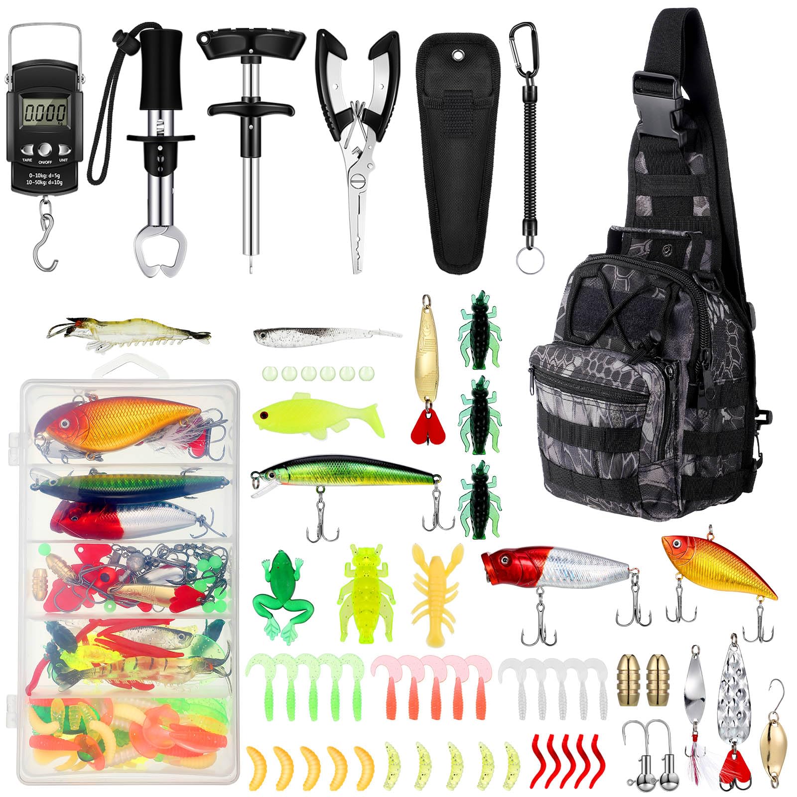 Sosation 134 Pcs Fishing Tool Fishing Tool and Equipment Gift for Adults, Hook Remover, Pliers Kit, Backpack Tackle Container with Tackle Included,