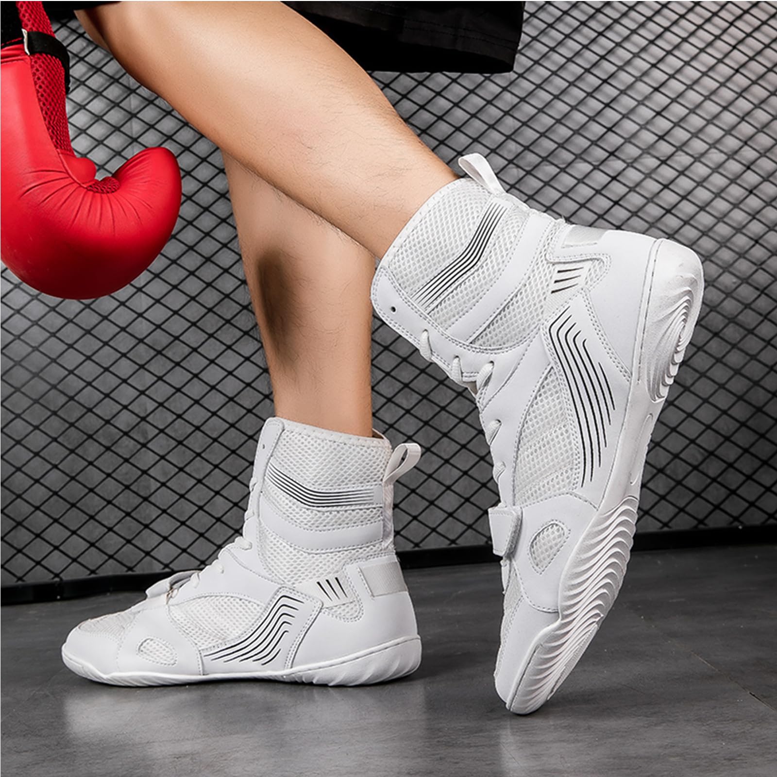 Botas De Boxeo para Hombres, Calzado De Lucha para Adultos Jóvenes Zapatillas para Entrenar Artes Marciales Mixtas para Mujeres Niños Adolescentes