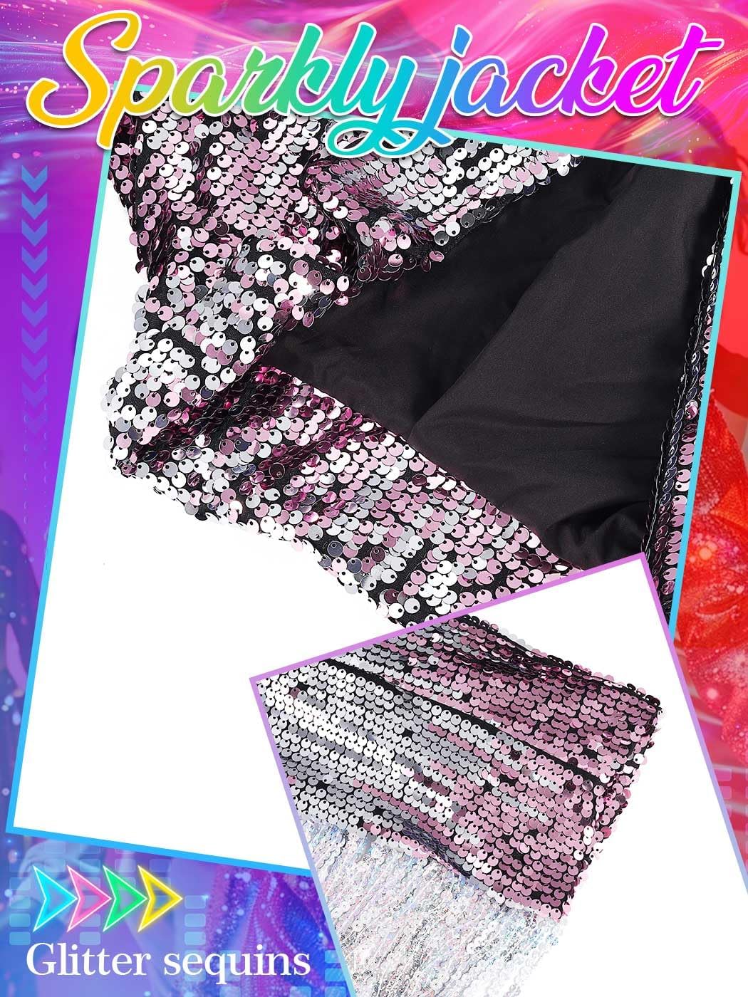 GORAIS Fringe Sequin Jacket Long Sleeves Sparkly Blazer Glitter Bomber Jackets for Women