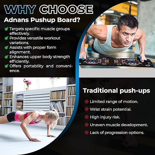 Miniatura 3 de Adnans Tabla de empuje plegable mejorada barra de empuje multifuncional 54 en 1, bandas de resistencia con asas y cuerda de salto, equipo de