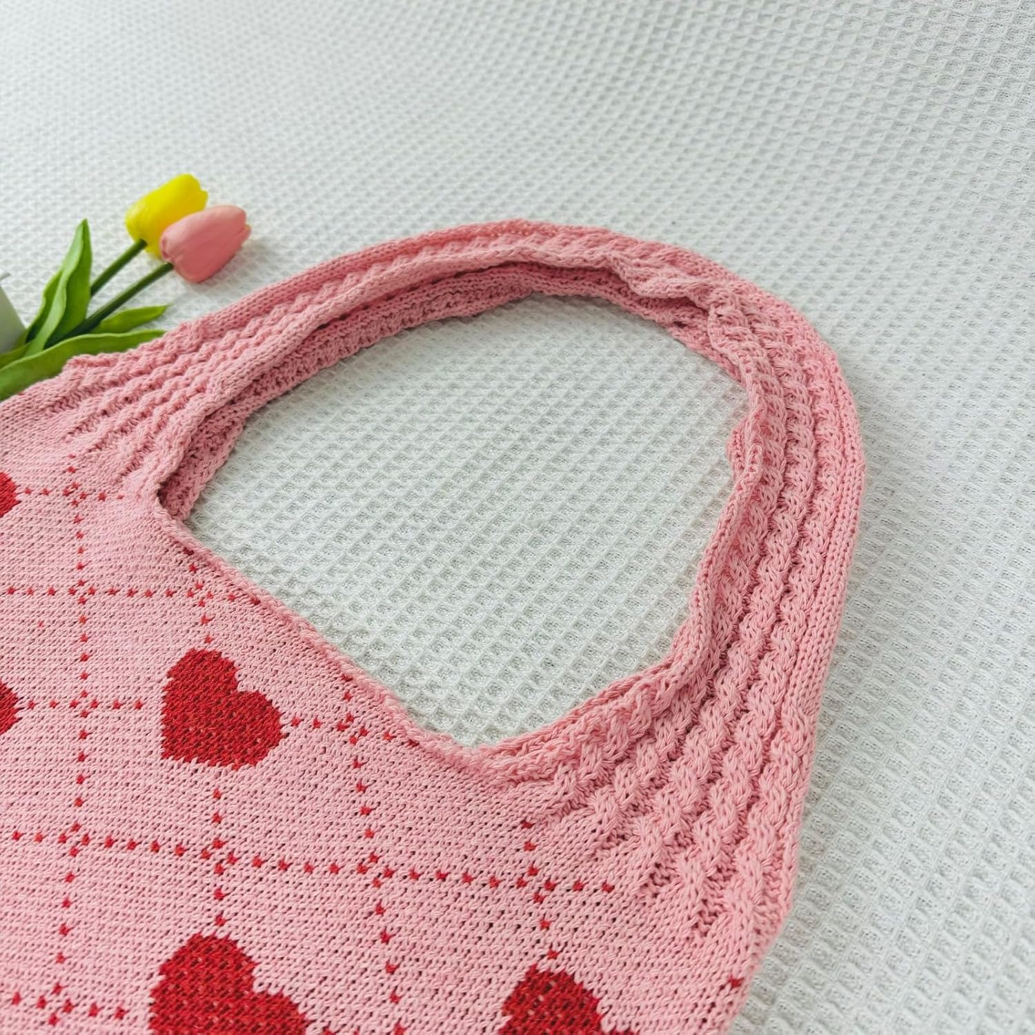 Women's Crochet Tote Bags Boho Tote Bags Heart-shaped Beach Handbags Knit Vacation Aesthetic Casual Love Hobo Bags - Image 4