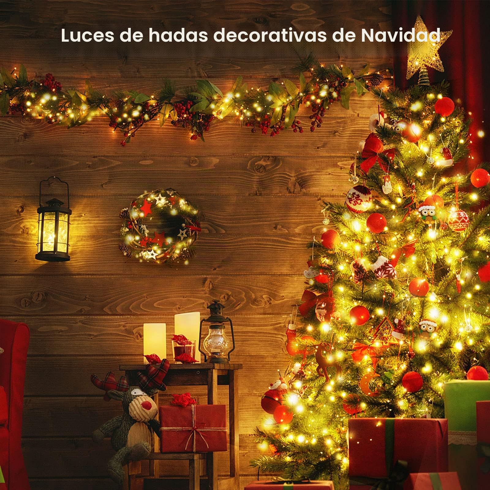Suright Guirnalda Luces, 2 x 12M Luces LED Pilas Impermeable Exterior Interior, 120 LED Cadena Luces LED Decoración para Navidad Guirnalda Jardín Habitación Terraza Pared Cortina - Amarillo Cálido