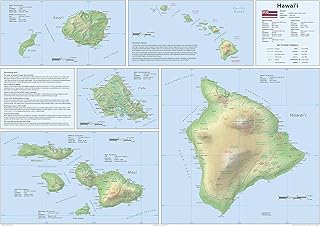 Hawaii Physical State Map - 23.3 x 16.5 Inches - Paper Laminated