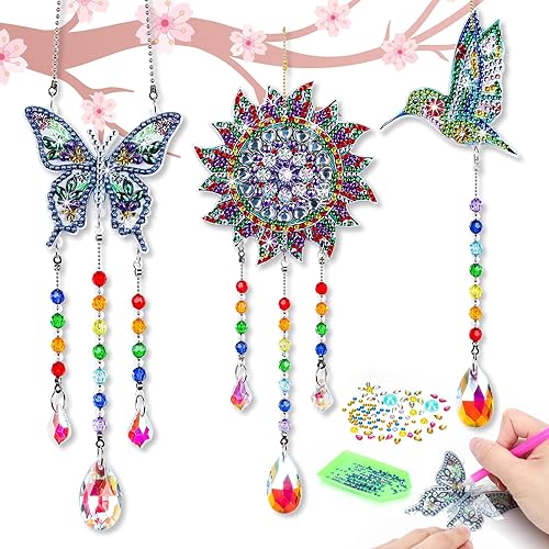 Manualidades para niñas y niños de 4 a 8 a 12 años campanillas de viento DIY pintura de diamantes para niños de 6 a 8 años, regalos de arte y