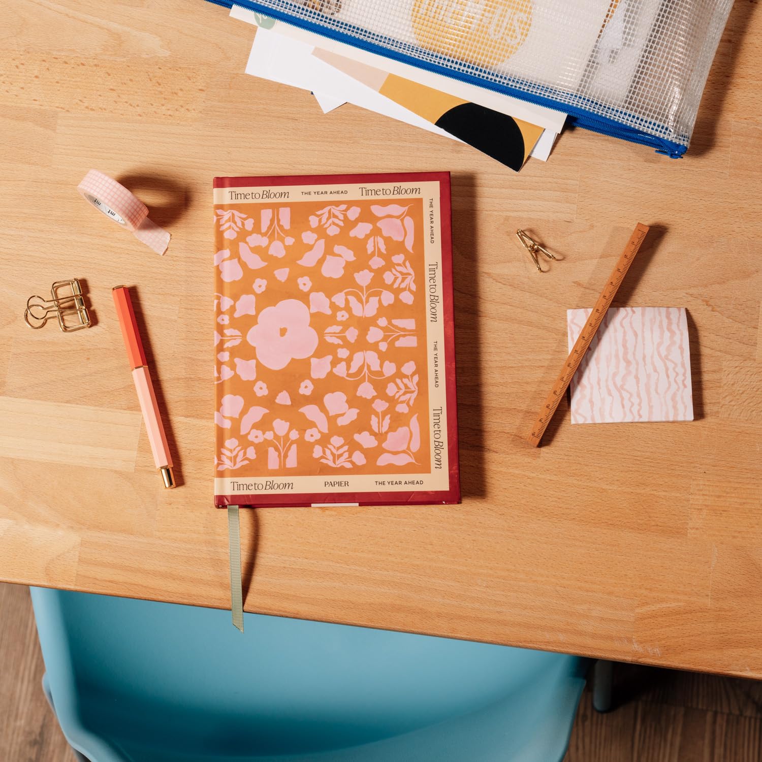 Papier Time to Bloom - Agenda giornaliera con copertina rigida, design vintage, 16 settimane senza data, per tenere traccia di abitudini, pensieri, cose da fare e priorità, bellissimo regalo