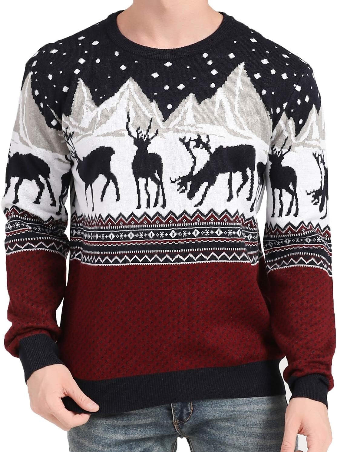 v28 Men's Christmas Reindeer Snowman Penguin Santa and Snowflakes Sweater