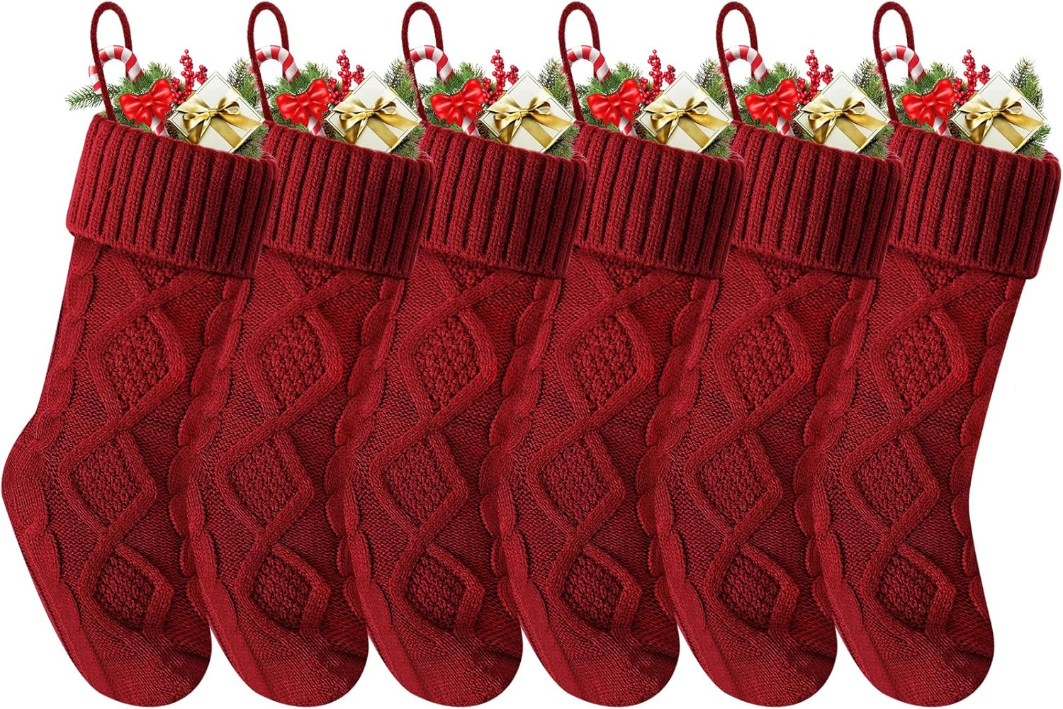Christmas Stockings 18 Inches,Long Knitted Socks Christmas Decoration Hanging Stocking Fireplace Xmas Tree Stocking for Home Family(6P-red)
