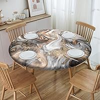 Vista 3 de Mantel con patrón de mármol, borde elástico, adecuado para catering y cocina, se puede limpiar para mesa redonda de comedor, para mesas redondas