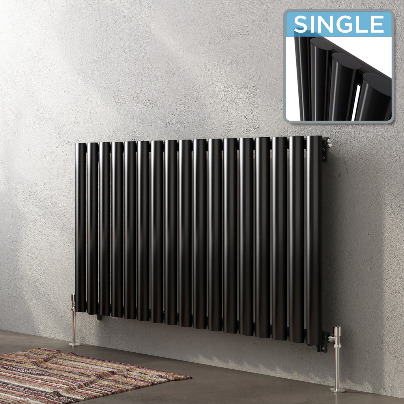 iBathUK | 600 x 1000 mm Horizontal Column Radiator Black Oval Single Panel Heater — image 1