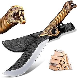 Purple Dragon Heavy Duty Machete for Cutting Trees – Japanese Forged Survival Machete with Tiger Head Handle, Gardening Machetes with Leather Sheath, Yard Work & Outdoor Camping Machetes