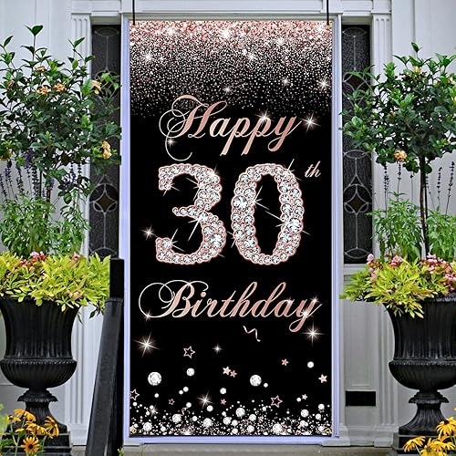 Cartel de feliz cumpleaños 30 para puerta, decoración de cumpleaños número 30 para mujer, color oro rosa, letrero de fiesta de cumpleaños de 30