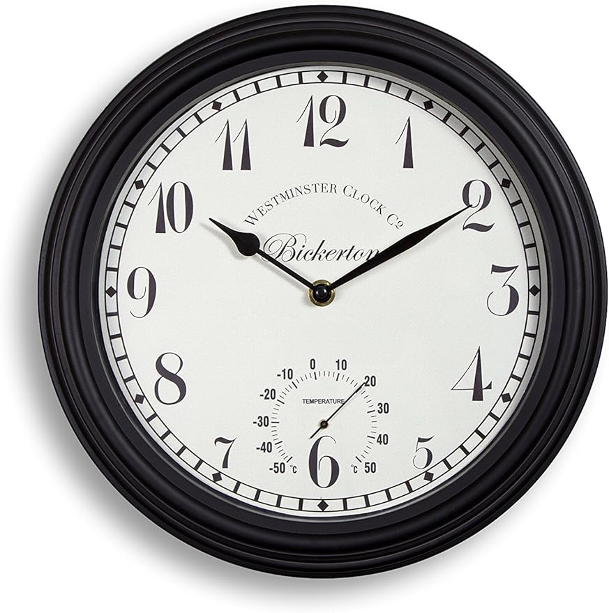 Outdoor indoor Garden Wall Clock Thermometer 30cm 12 inch rust colour