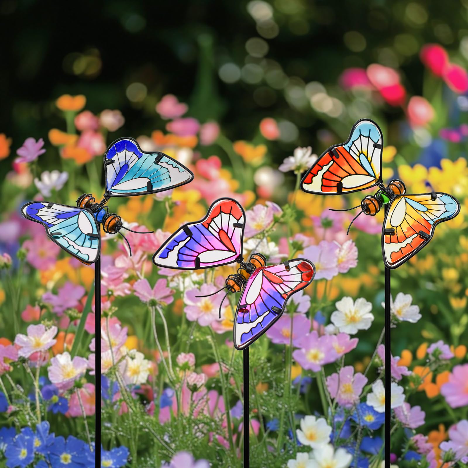 Set mit 3 Schmetterlings-Gartensteckern, 50,8 cm, bunte Schmetterlingspfähle, dekorative Gartenpfähle, leuchten im Dunkeln, Metallkunst, für Außenbereich, Rasen, Weg, Terrasse, Ornamente