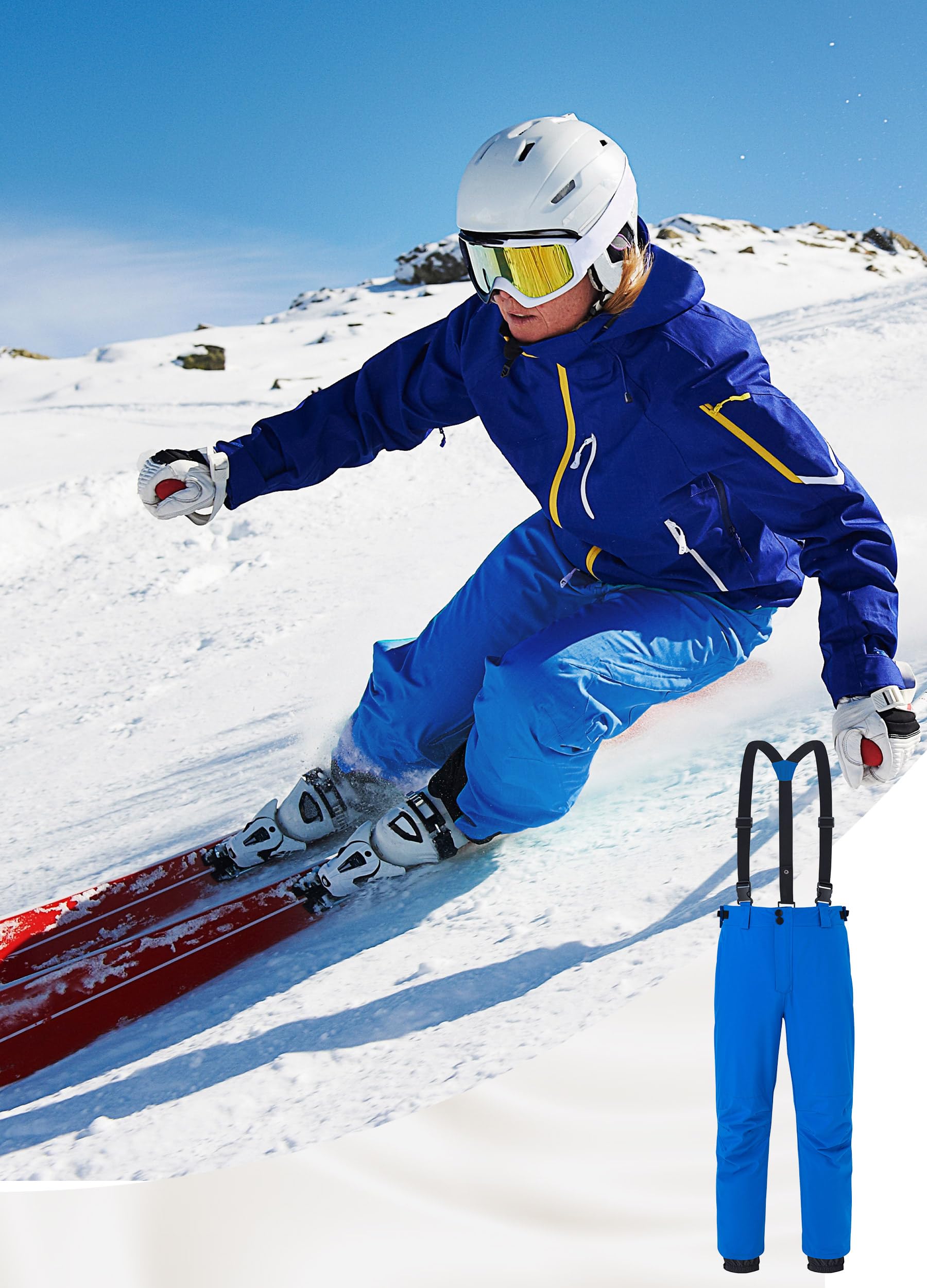 ATLASLAVA Pantalon de ski d'hiver pour homme avec bretelles, imperméable, chaud, coupe-vent, indéchirable, respirant