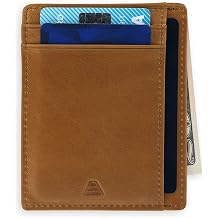 Andar Leather Slim Wallet, Minimalist Front Pocket RFID Blocking Card Holder Made of Full Grain Leather Tan