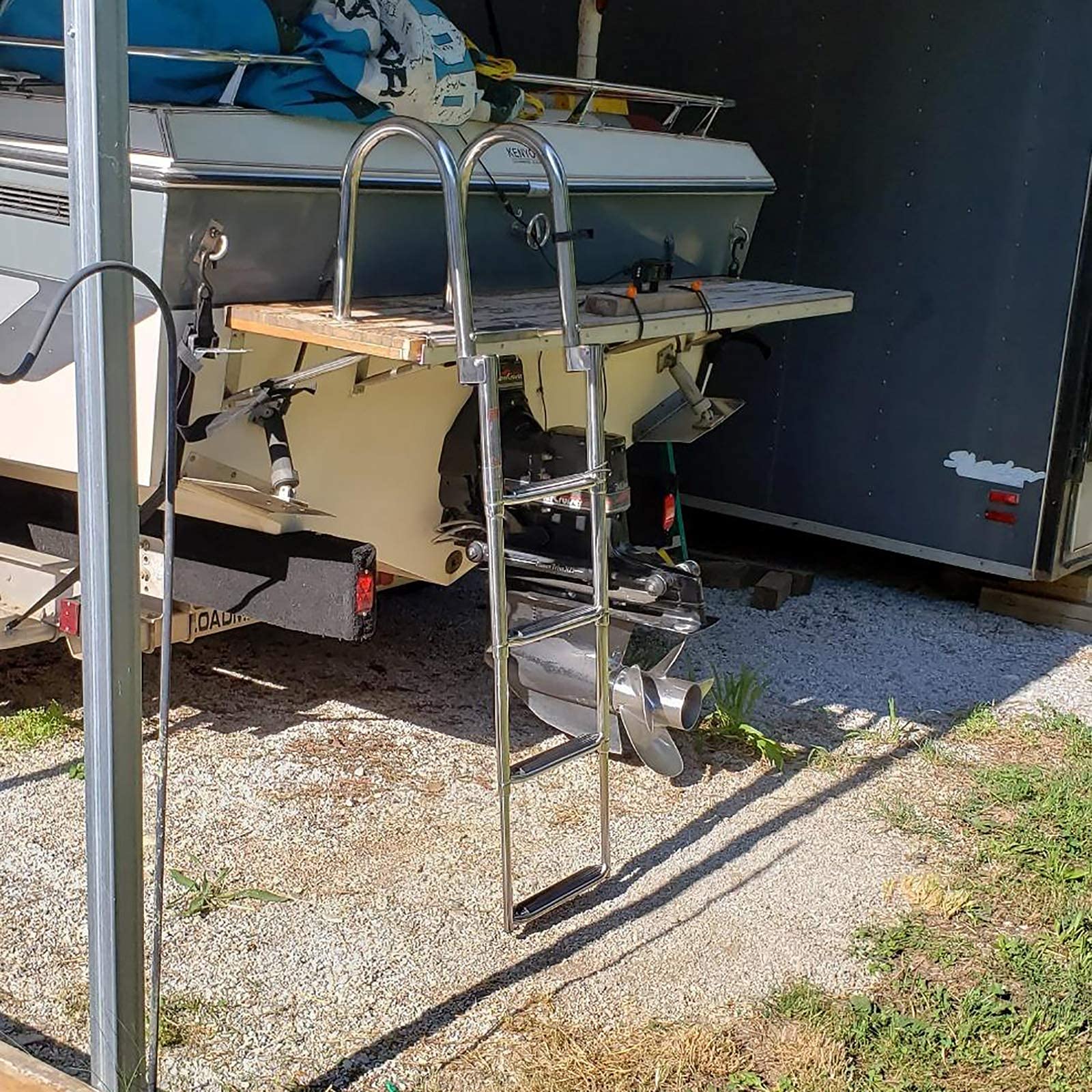 Buy Pontoon Boat Ladders 4 Step Folding, Stainless Steel Marine Rear