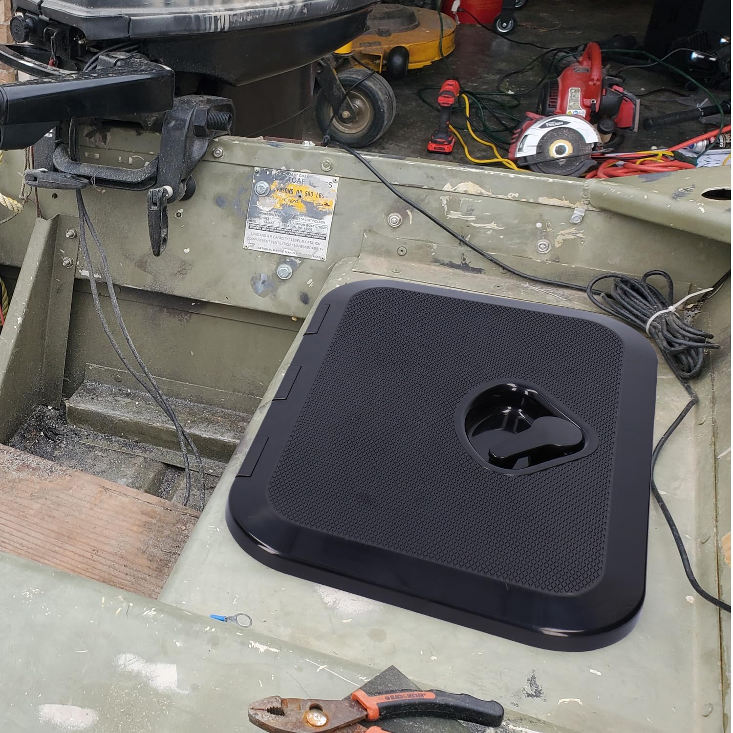 Tissting Kunststoff Inspektionsluke Schwarz 375x270mm/14,75x10,6 Zoll - Marine Boot Deckluke Mit 180° Scharnierdeckel Und Versenkten Griffen Für Einfache Montage Und Regensicherheit