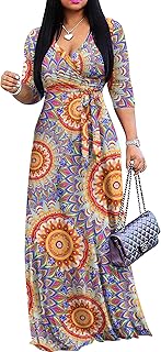Women's Floral Print Maxi Dresses Summer with Pockets Casual 3 4 Sleeve ...
