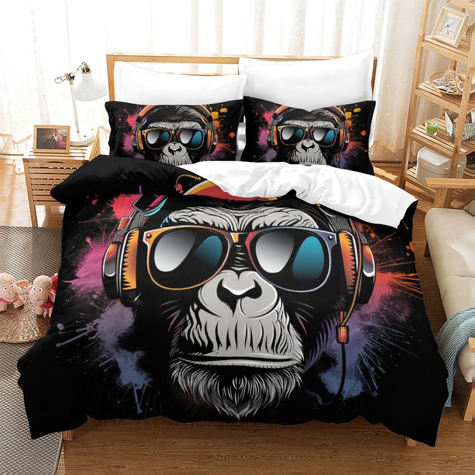 Housse de couette Gorille 260x220 cm avec fermeture éclair pour lit super king