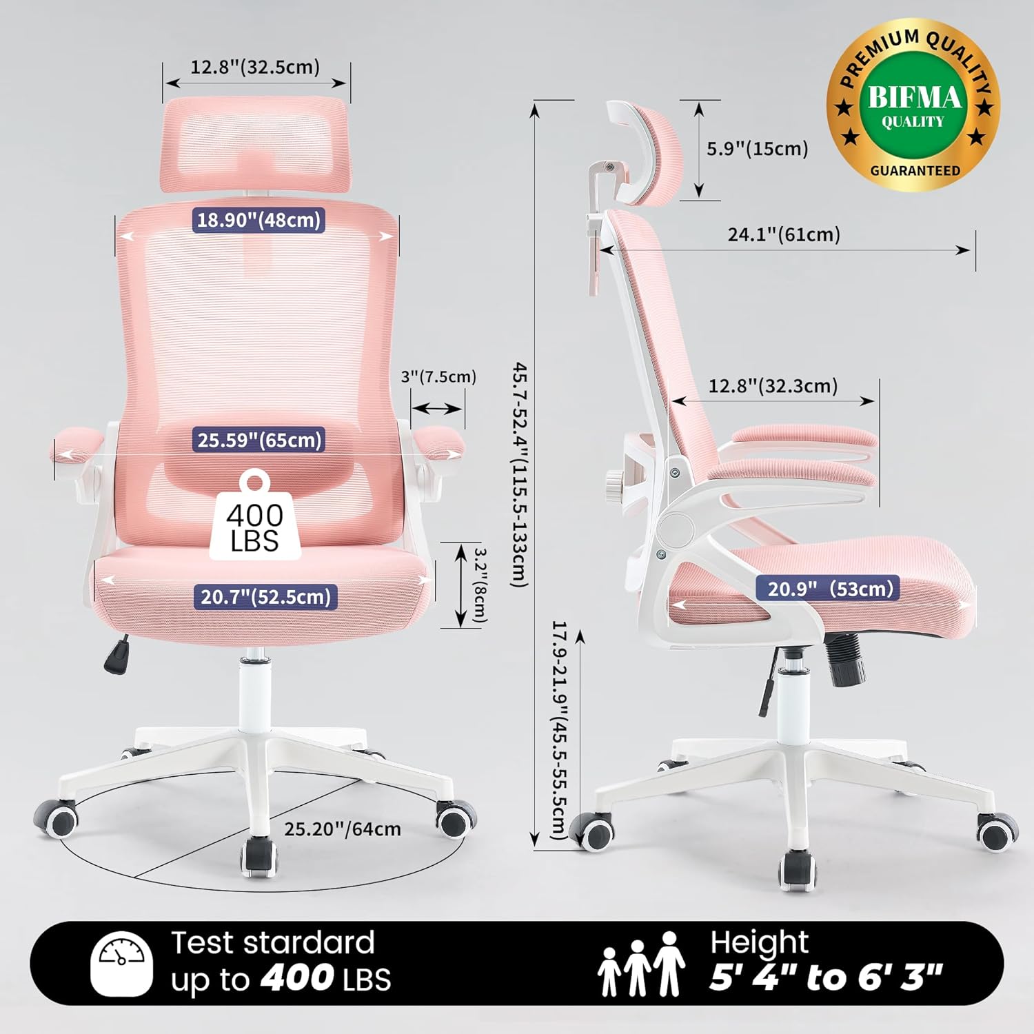 Fizzin Ergonomic Office Chair, 400 LBS Desk Chair with Adjustable Lumbar Support, High Back Breathable Mesh Computer Chair Rolling Work Swivel Task Chairs, Comfy Home Office Desk Chair (Pink) thumbnail