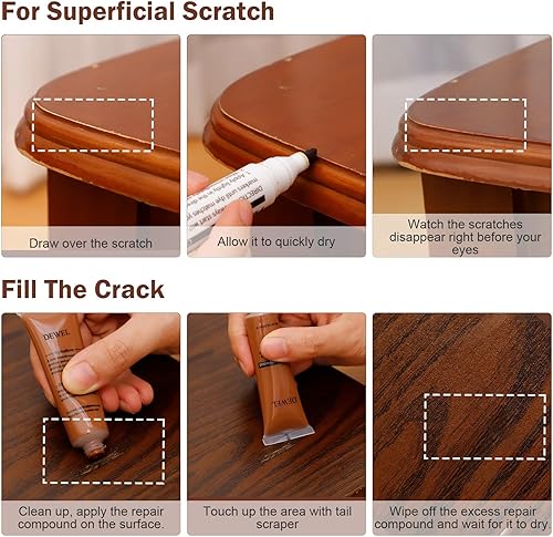 Miniatura 4 de DEWEL Relleno de madera, removedor de arañazos de piso de madera, kit de reparación de muebles de madera, marcador de madera, pintura de madera,