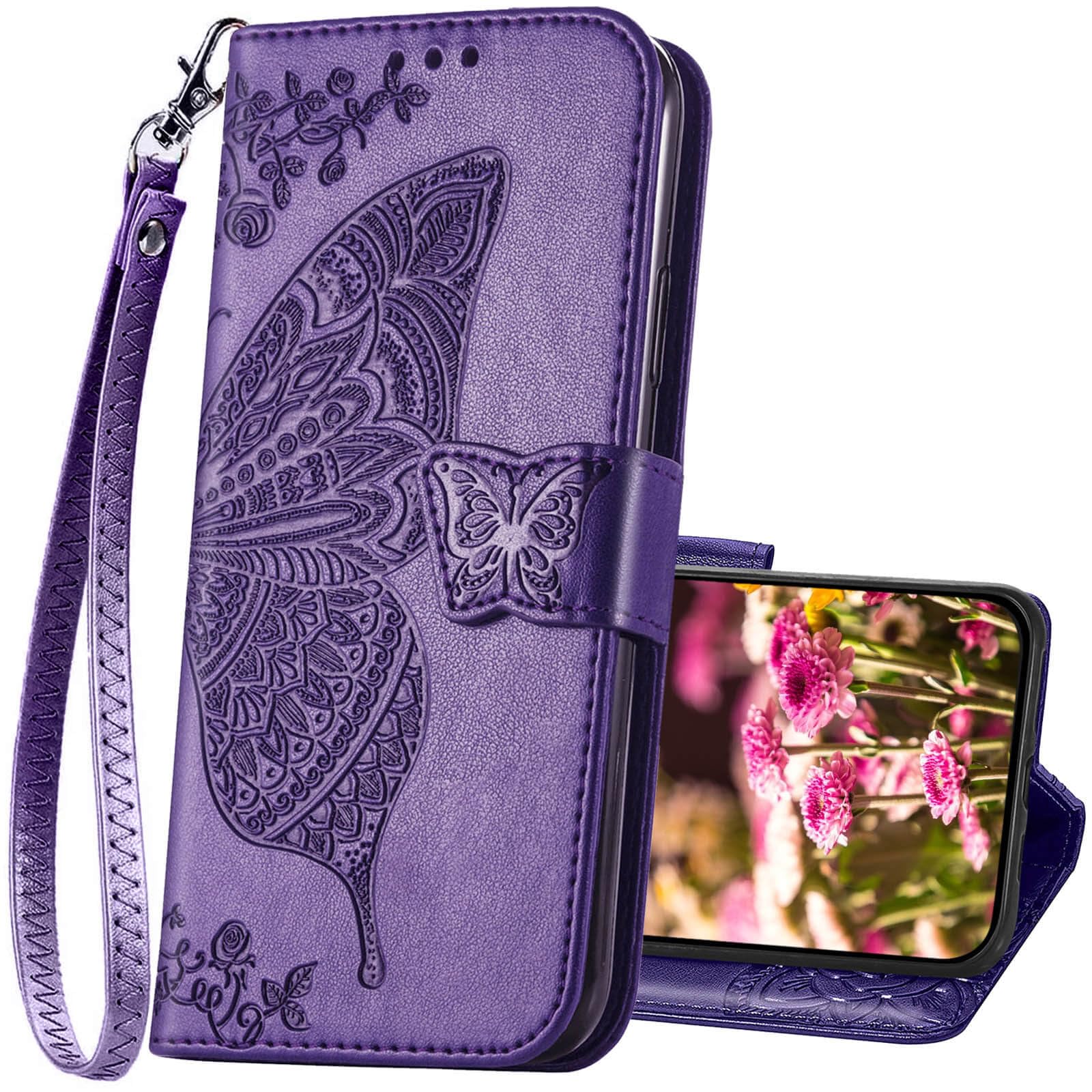 KRHGEIK for iPhone 15 Case Wallet for Women,Folio Flip Cover with Butterfly Embossed PU Leather Stand Card Holder Slots Protective Phone Case 6.1" (