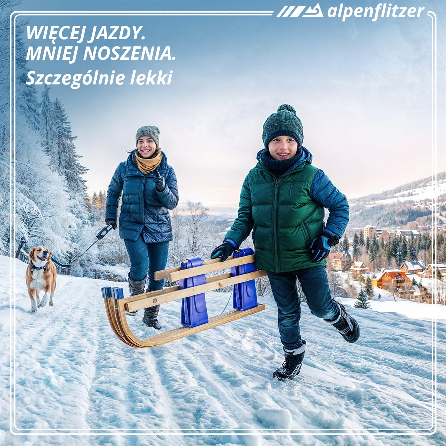 Holzschlitten 110 cm Davoser Rodel Faltbarer Klappbarer Kinderschlitten; Premium Holz-Schlitten aus Buchenholz Klappschlitten Optional mit Lehne (Modell 24/25)