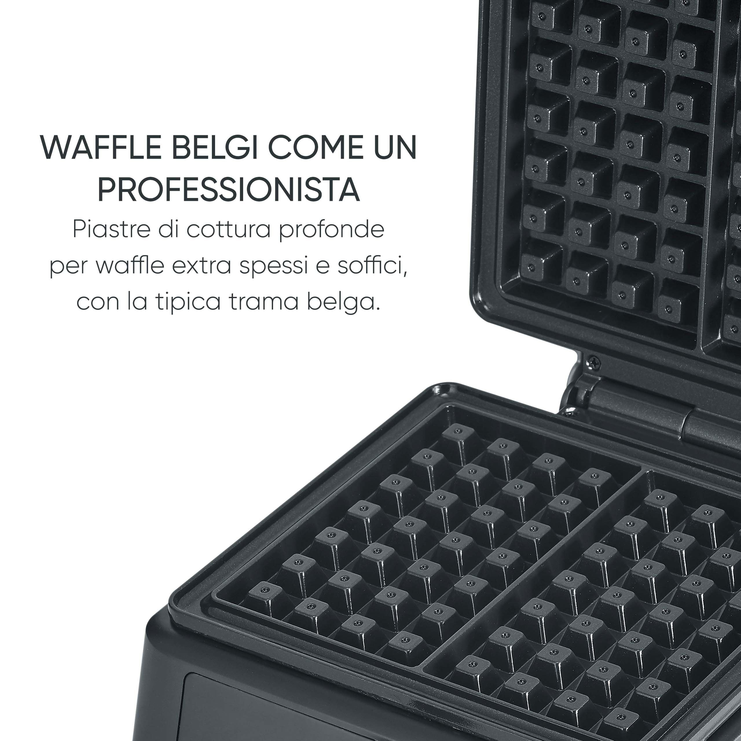 Severin Macchina per Waffle Belgi, Piastra con Rivestimento in Ceramica Senza PFAS, 1600W, Cottura Rapida, Piastre Extra Profonde per 2 Waffle, Nero/Acciaio Inox, WA 2130