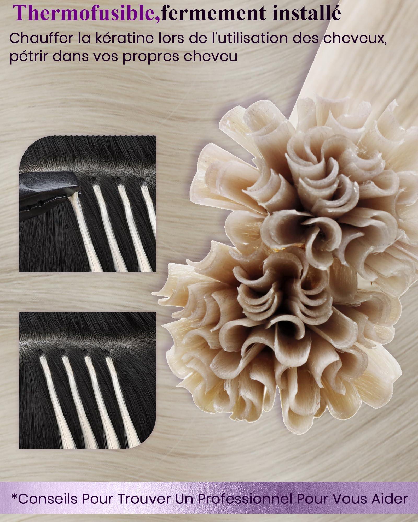 LaaVoo Extension Cheveux Naturel Keratine Blanc 50g 50 Mèche 40cm Extension Cheveux Humain Keratine Platine Lisse #60