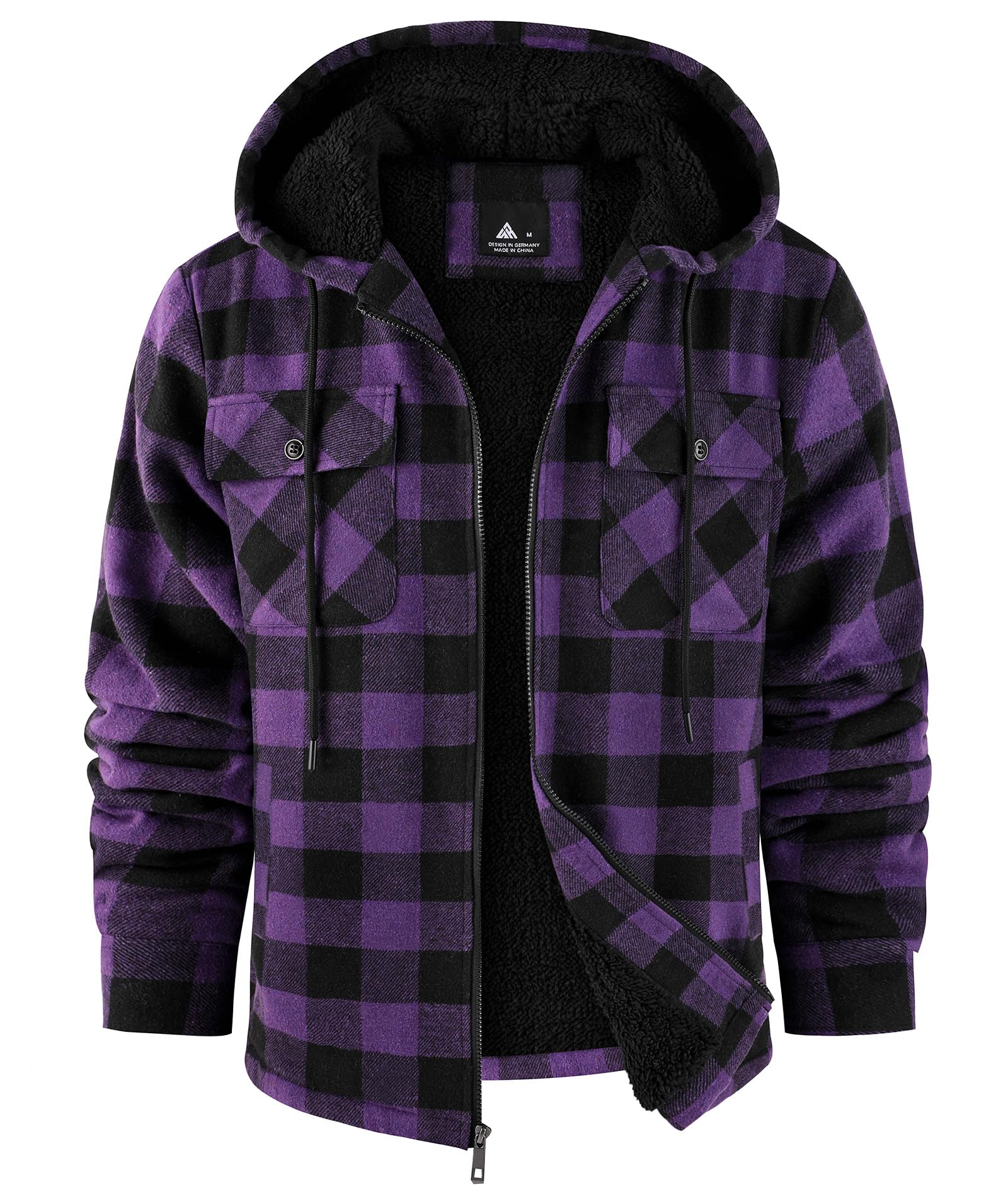 SwissWell Hemdjacke Herren Verdicken Karierts mit Reißverschluss Flanelljacke Plüschfutter Freizeit Gefüttert Kapuzenpullover Männer Winter Hemd Fleece Hoodie Winterjacke mit Taschen