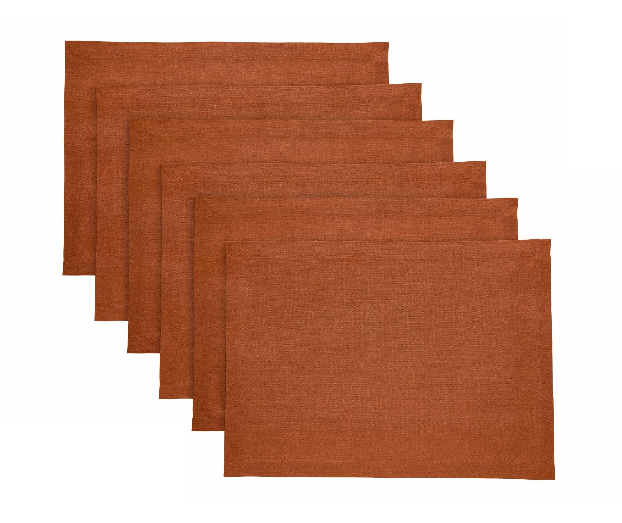 Solino Home Linen Placemats – 100% Pure Linen Cinnamon Placemats 14 x 19 Inch – Fall, Halloween, Thanksgiving, Christmas Placemats Set of 6 – Fete, Handcrafted from European Flax