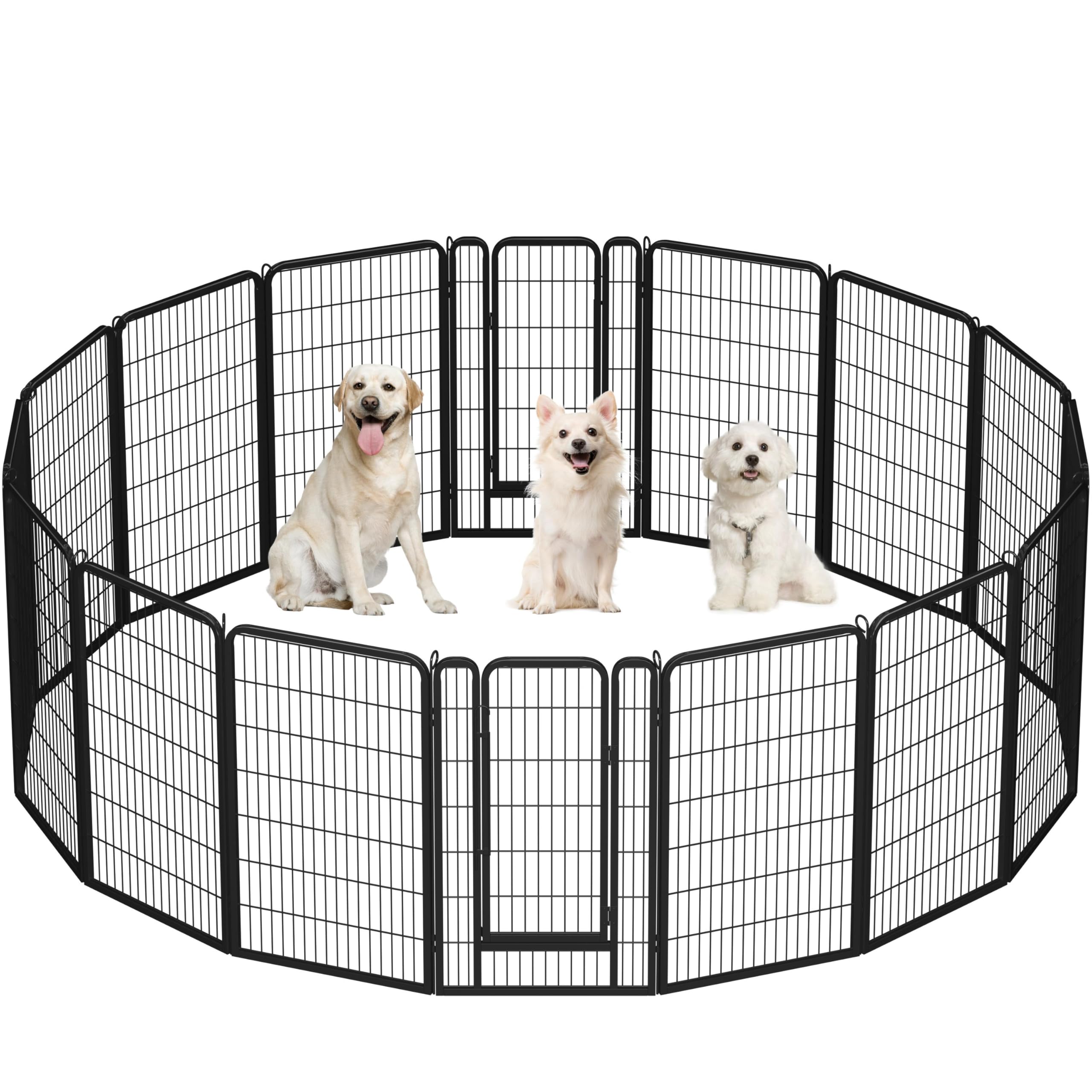 Yaheetech Box per cuccioli, 16 pezzi, altezza 120 cm, con chiusura automatica, pieghevole, per casa e giardino, colore: nero