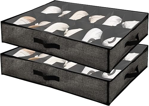 Organizador de almacenamiento de zapatos debajo de la cama, juego de 2 para 24 zapatos, desliza este resistente organizador de zapatos debajo de la