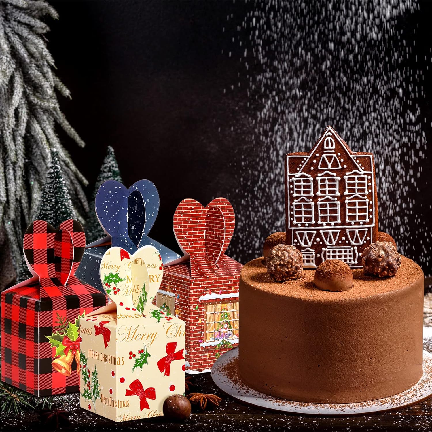 TaoBary 24 Pack Christmas Gift Boxes 3D Christmas Goody Treat Boxes Xmas Cardboard Cookie Packaging Box House Santa Snowman Gable Box for Xmas Party Favor and Gift Wrapping - Image 7