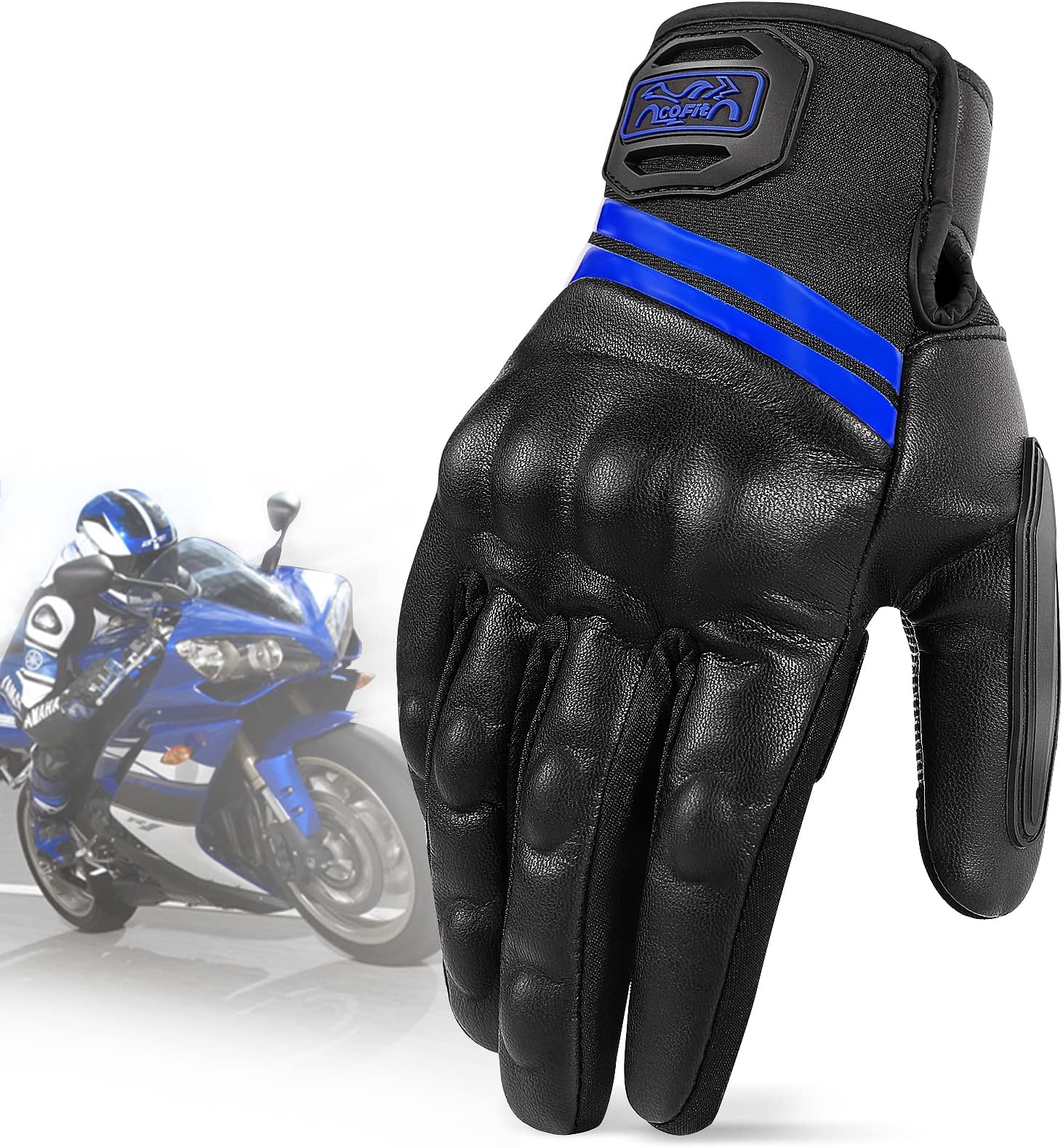 COFIT Microfiber Leather Motorcycle Gloves, Touchscreen Windproof Motorbike Gloves with Knuckles Protection Motocross Racing for Men and Women