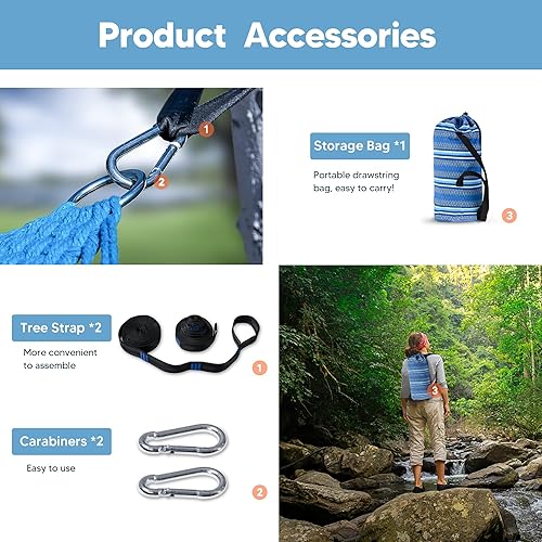 Miniatura 6 de SUNCREAT Hamaca doble con barra esparcidora curva, hamaca portátil al aire libre con bolsa de transporte y correas de árbol para dormitorio, patio,