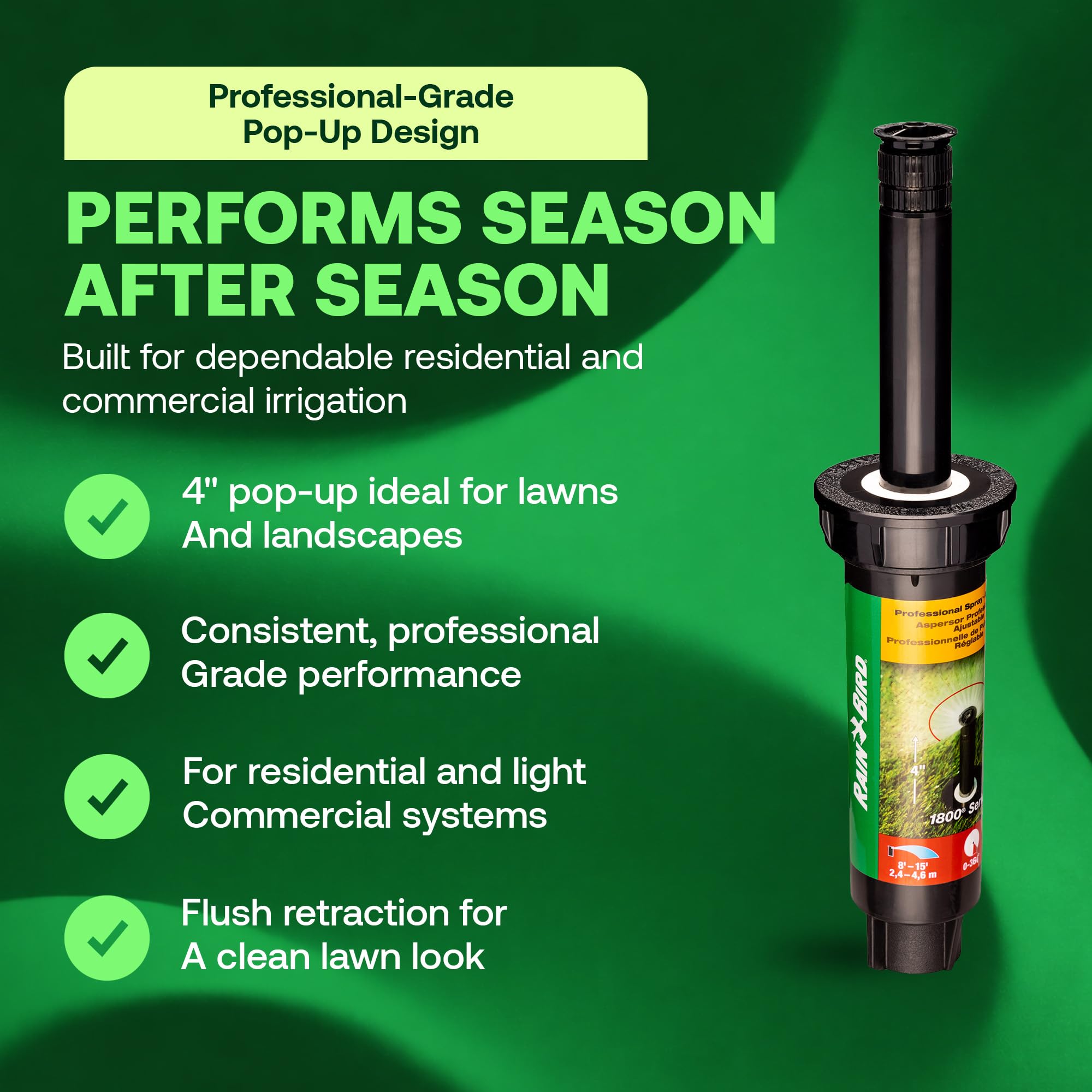 Rain Bird 1804VAN - 4" Professional Pop-up Sprinkler - 5 Pack - Adjustable Pattern (0 to 360 Degrees)
