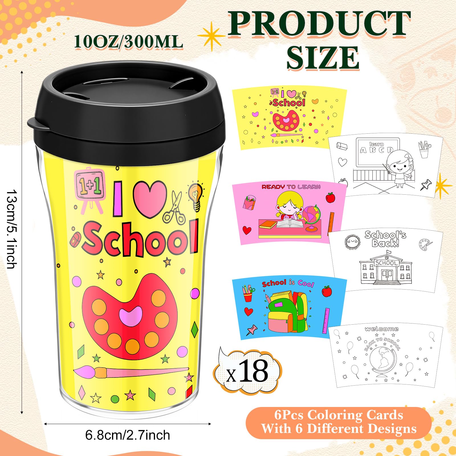 Maxdot 18 Becher und Becher zum Selbermachen für Kinder, mit Deckel, 284 ml