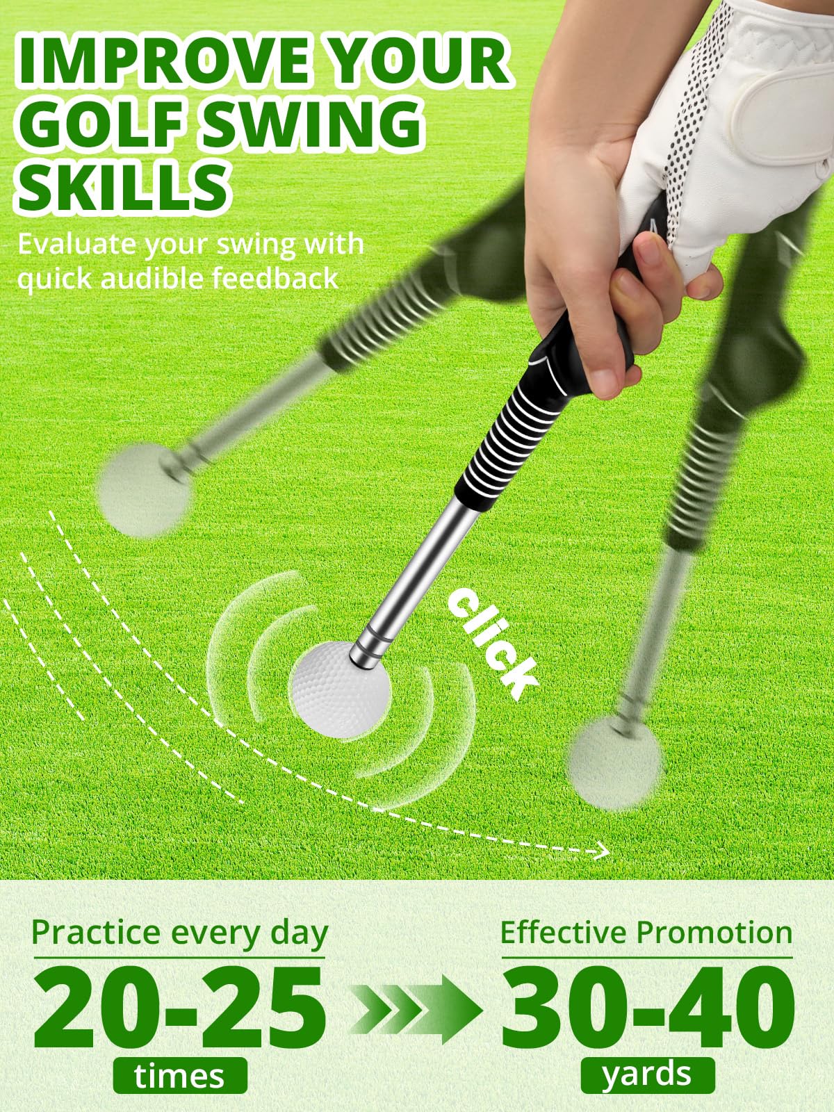 Retractable Golf Swing Trainer with Arm Band - Click Stick Golf Training Aid, Right-Handed Golf Swing Practice Stick for Chipping & Hitting, Portable Indoor Outdoor Golf Practice Stick - 4