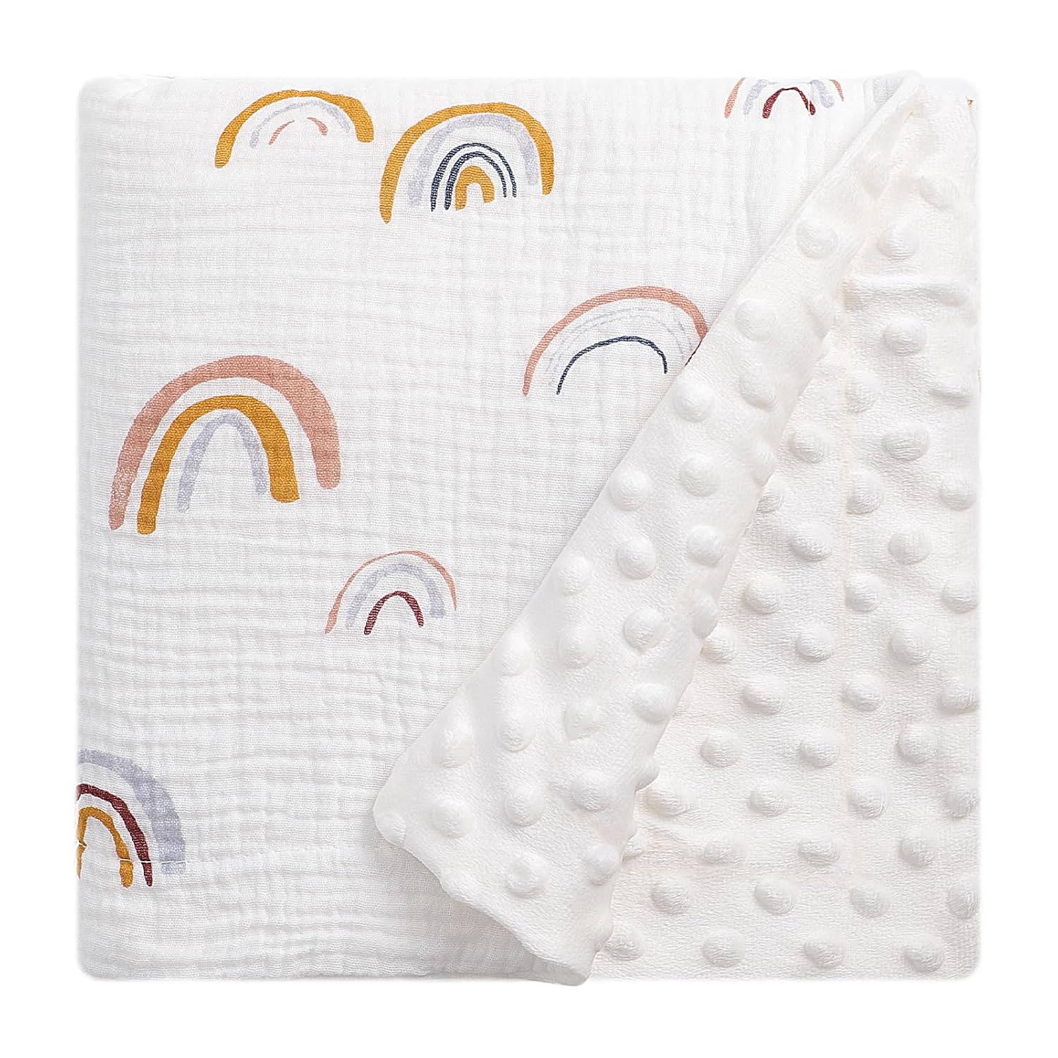 Cotton Muslin Front Fluffy-Backed Baby Swaddle Blankets Double Layer Nursery Plush Dotted Fleece Back Receiving Bed Quilt Blanket for Unisex Newborn Toddler Boys Girls 30 x 41 Inches