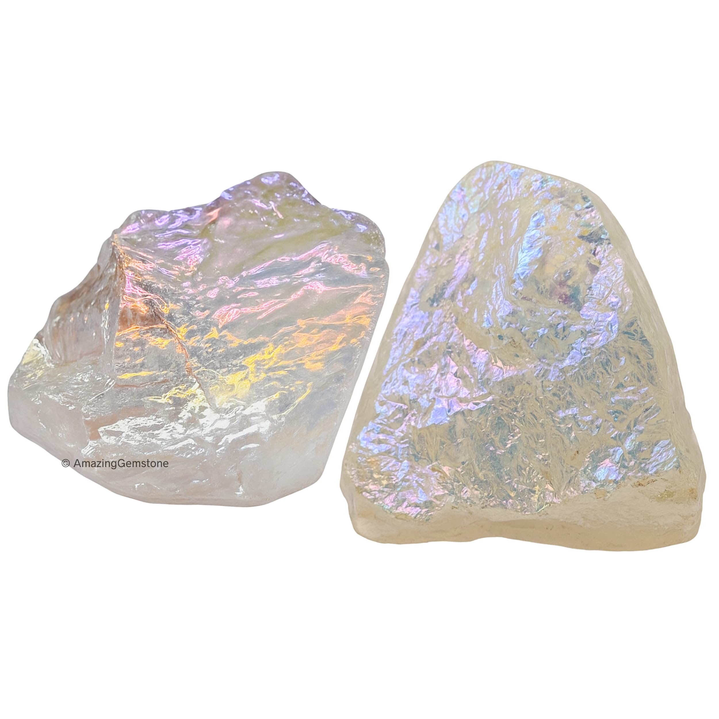 Angel Aura Quartz Crystals and Healing Stones, 2 Piece Raw | Certified Healing Crystal Rough Rocks For Tumbling and DIY Projects Gifts - Positive Energy, Chakra Healing, Meditation