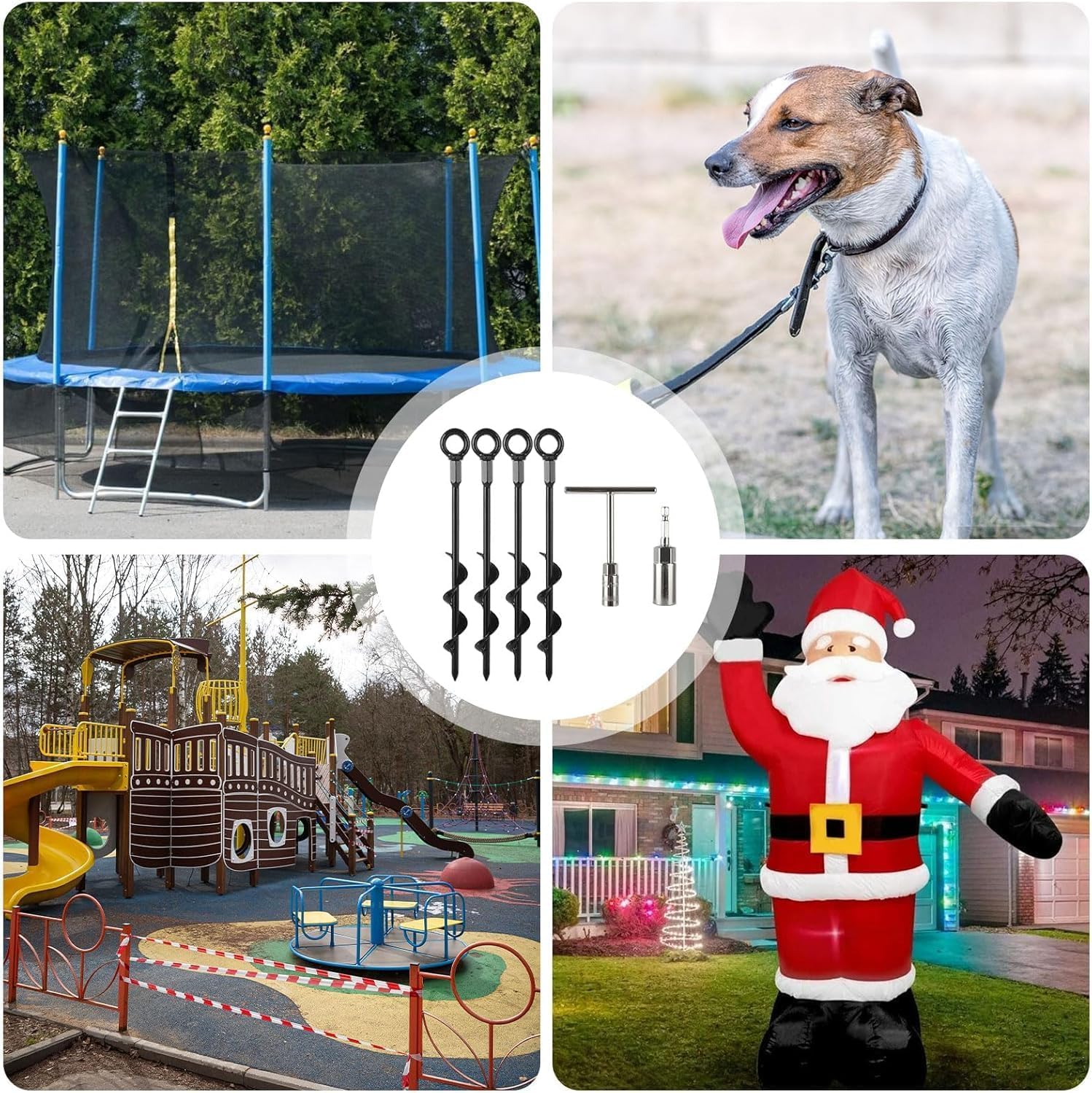 Trampolin Anchors Stakes Kit – 4/6/8/18 Zoll, geschraubte Bodenanker mit verstellbaren Befestigungsgurten für Awning RV, Schaukelspiel, Baldaulin, Zelt und Krawattenausgänge für Hunde (8 Stück)